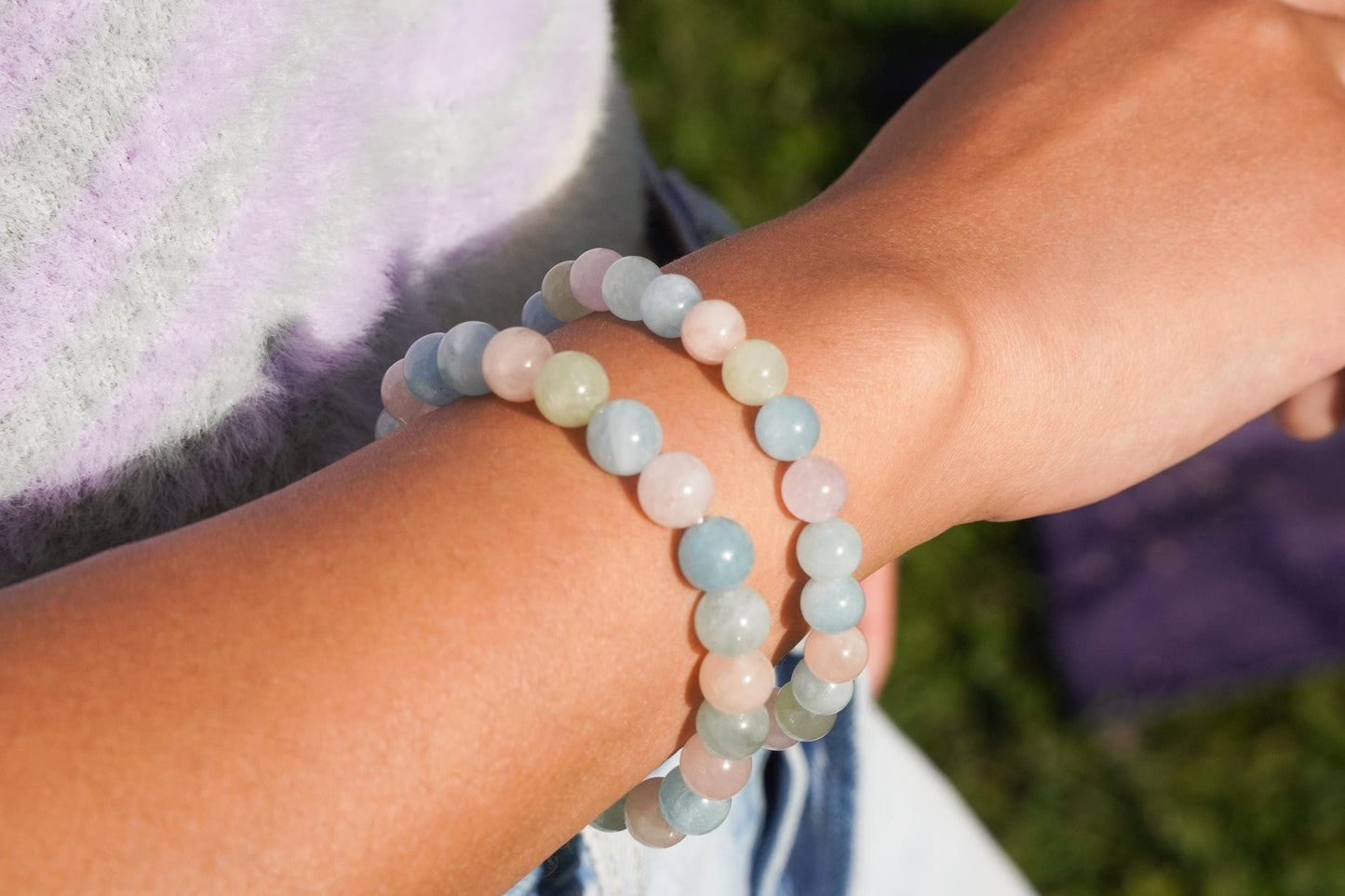 Morganit Perlenarmband Edelstein Armband Handmade Handgefertigt Armband Pastell Armband