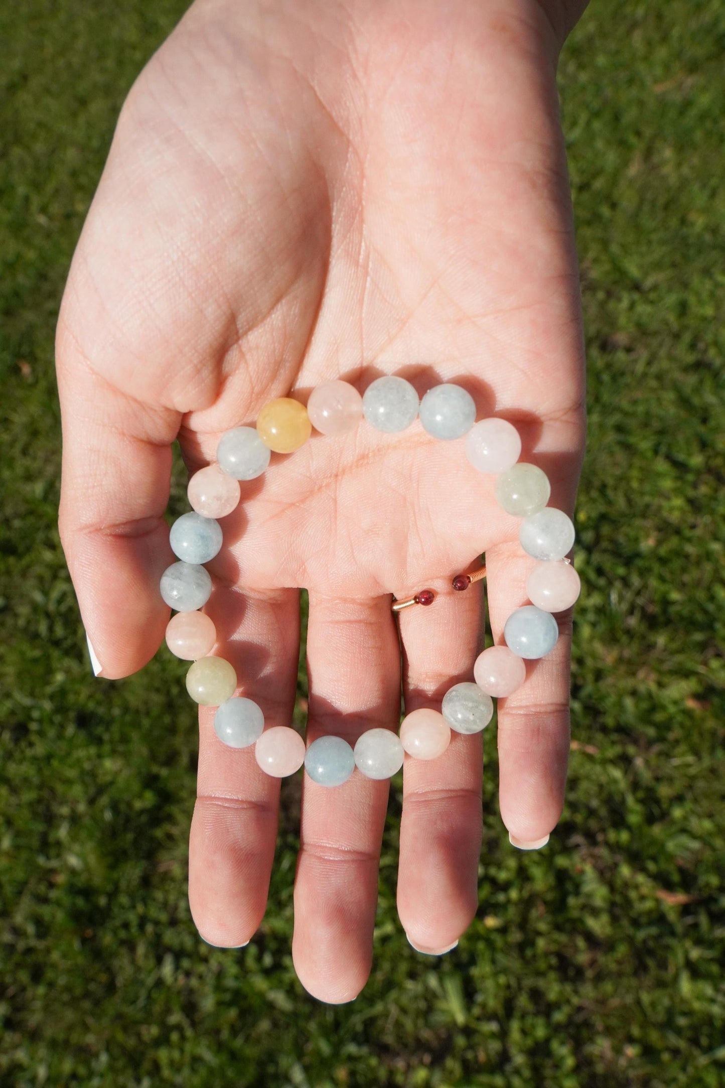 Morganit Perlenarmband Edelstein Armband Handmade Handgefertigt Armband Pastell Armband