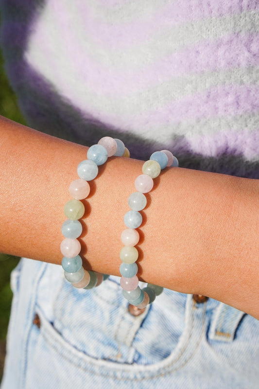 Morganit Perlenarmband Edelstein Armband Handmade Handgefertigt Armband Pastell Armband