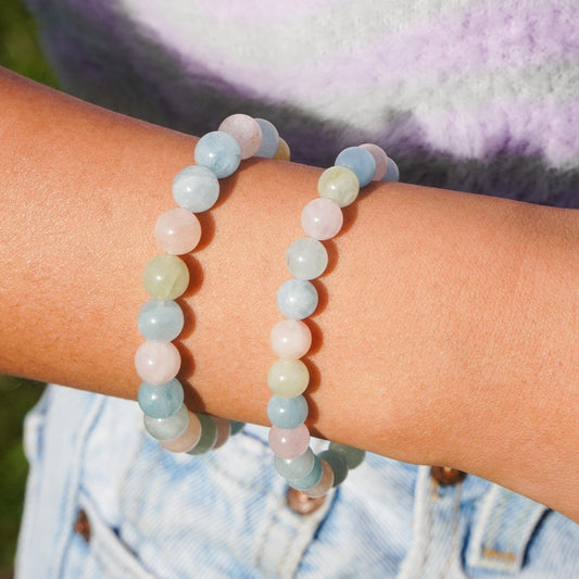 Morganit Perlenarmband Edelstein Armband Handmade Handgefertigt Armband Pastell Armband