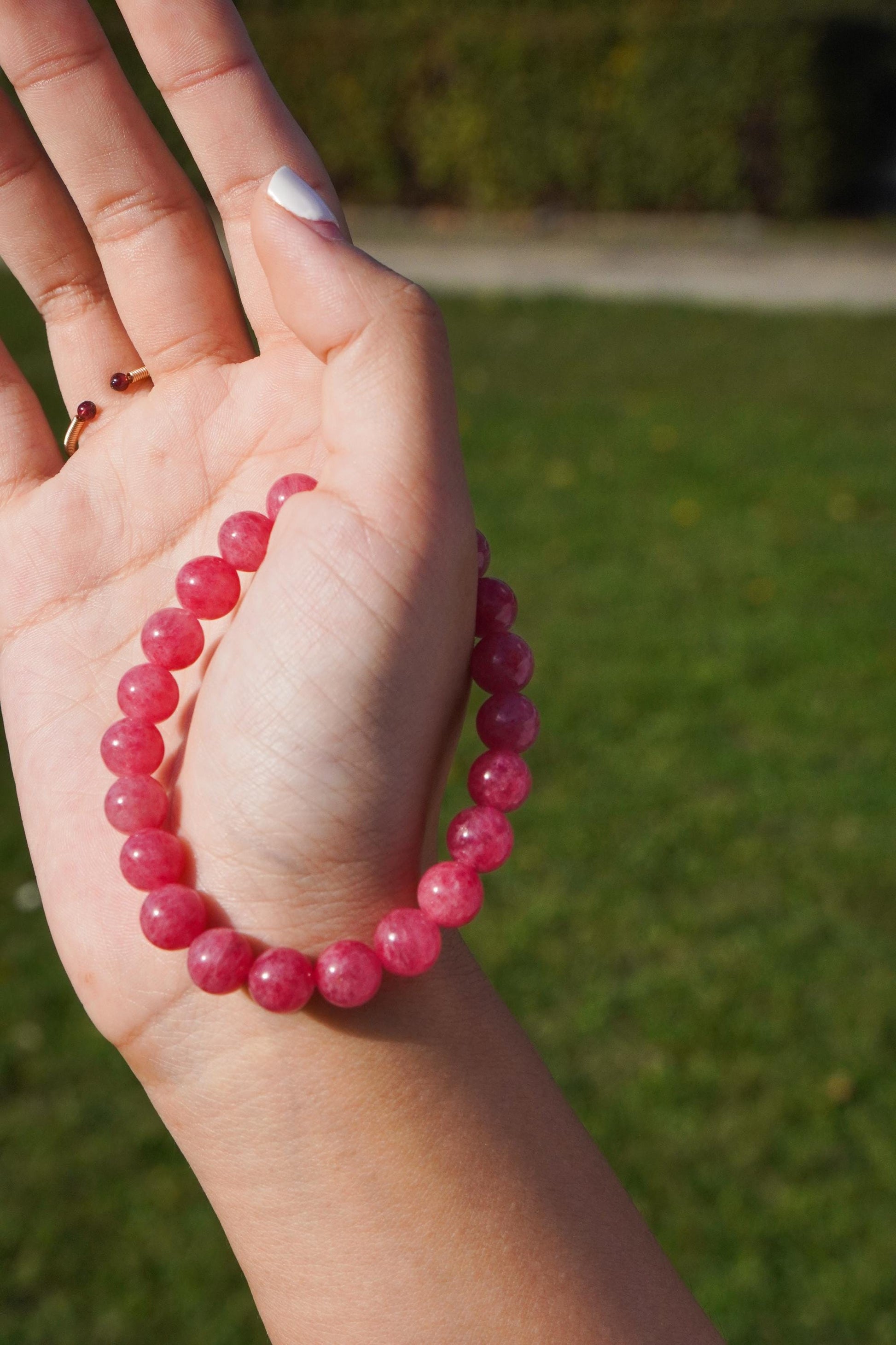 Rhodonit Perlenarmband Edelstein Armband Handmade Handgefertigt Armband Rosa Rot