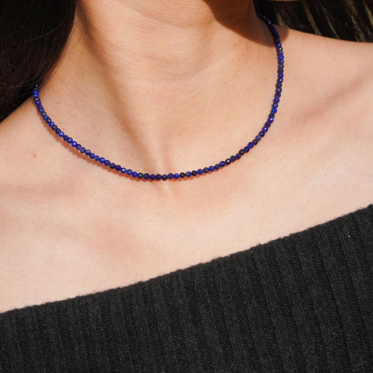 Feine Halskette Lasurit / Lapislazuli AAAAA 5A Edelstein Halskette Blaue halskette handgemacht Halskette