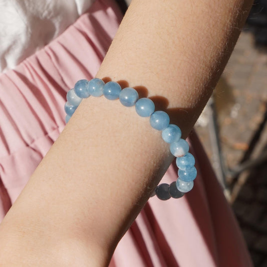 Aquamarin Perlenarmband Edelstein Naturstein Armband handgefertigt handgemacht blau