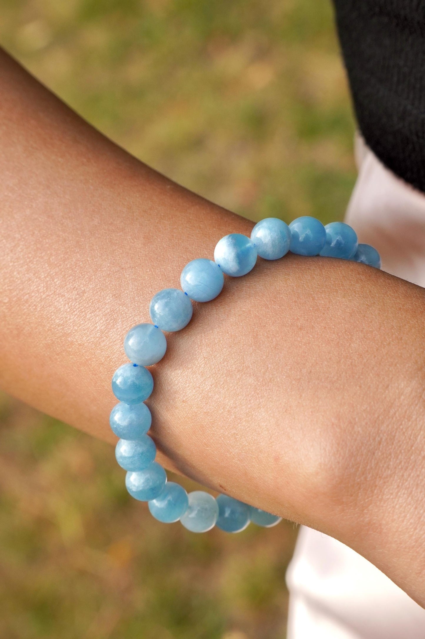 Aquamarin Perlenarmband Edelstein Naturstein Armband handgefertigt handgemacht blau