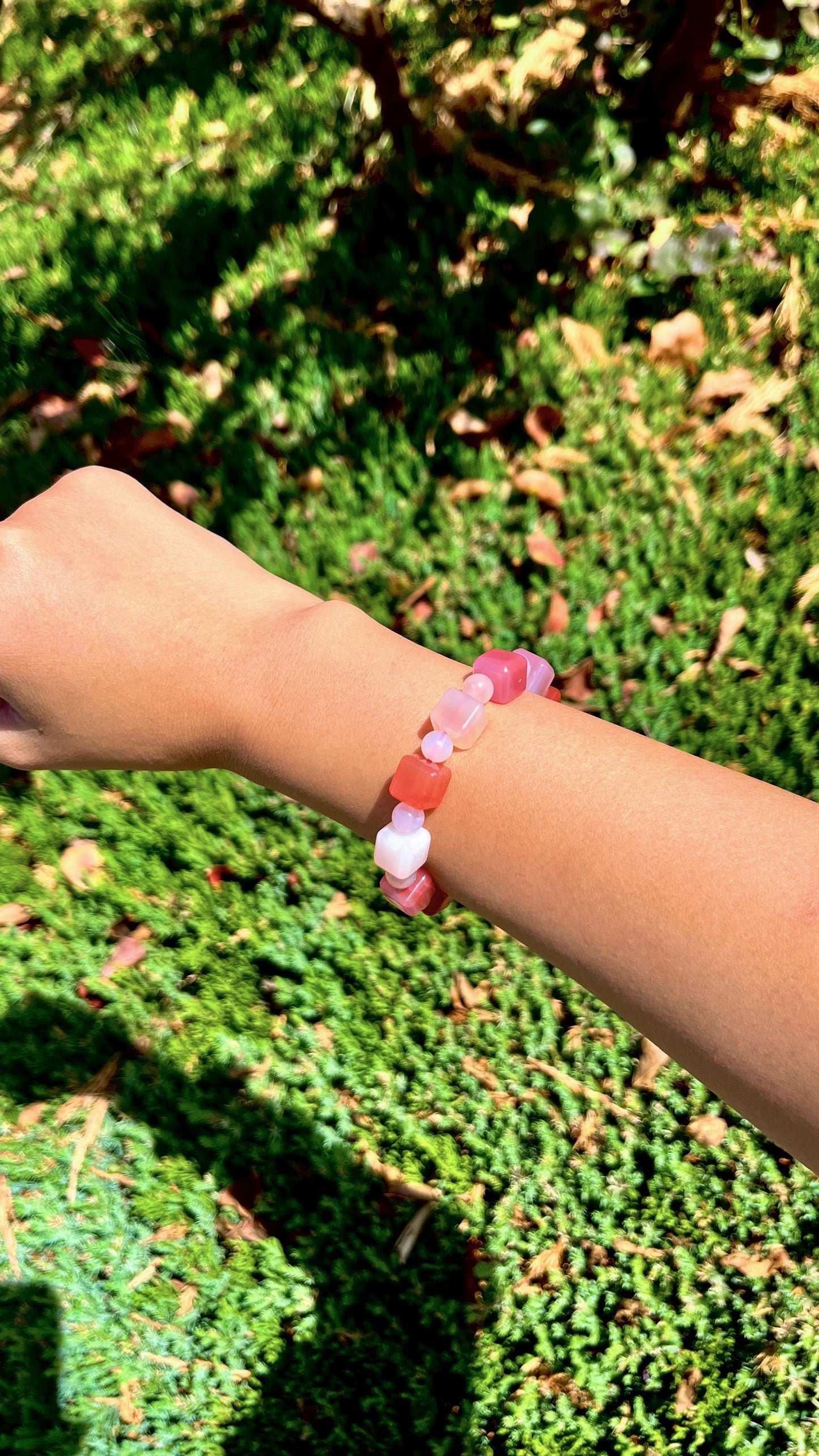 Achat Perlenarmband Quadrat Pink / Rosa Armband handmade Armband handgemacht Edelstein Armband