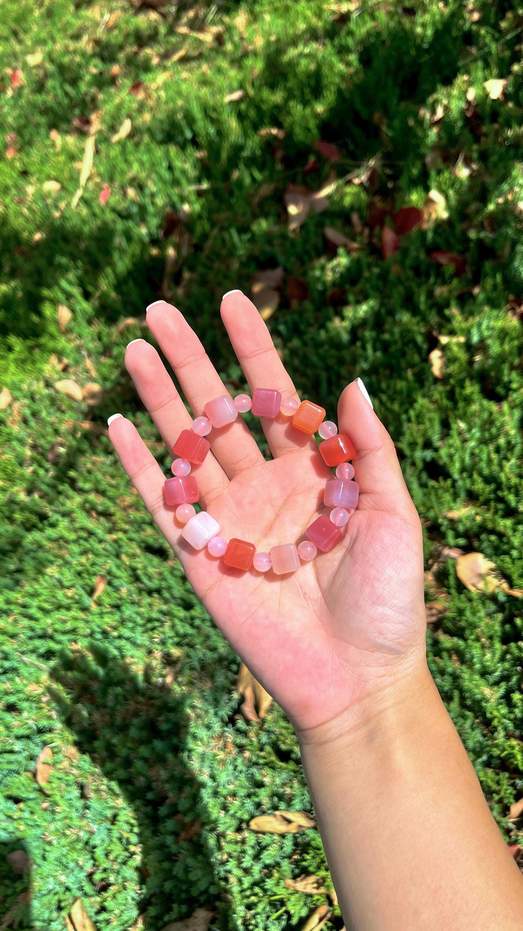 Achat Perlenarmband Quadrat Pink / Rosa Armband handmade Armband handgemacht Edelstein Armband