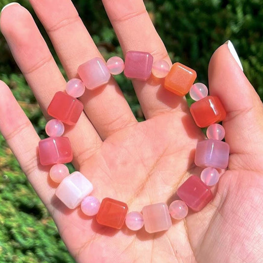 Achat Perlenarmband Quadrat Pink / Rosa Armband handmade Armband handgemacht Edelstein Armband