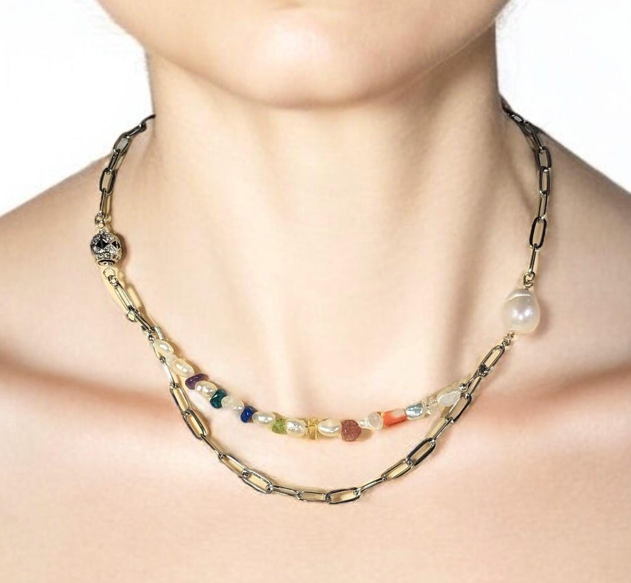 Perlen Halskette Edelstahl Halskette Edelstein Halskette Chakra Halskette Achat Rosenquarz Citrin Lapis Lazulli Apatit Amethyst Peridot