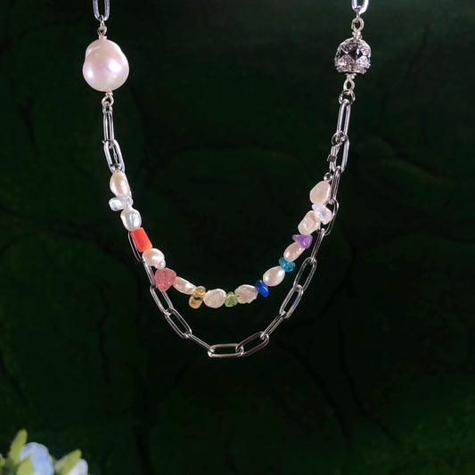 Perlen Halskette Edelstahl Halskette Edelstein Halskette Chakra Halskette Achat Rosenquarz Citrin Lapis Lazulli Apatit Amethyst Peridot