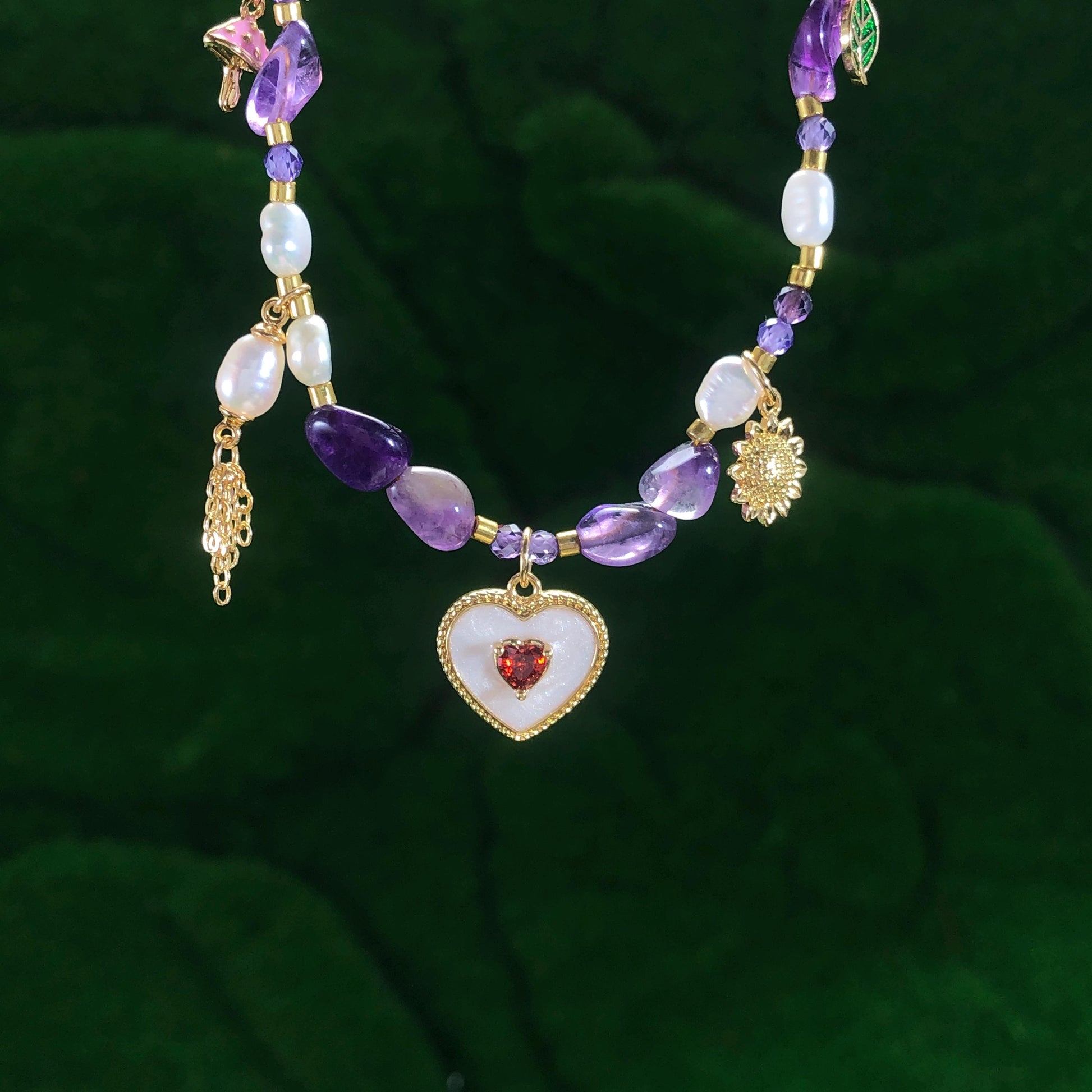 Amethyst Halskette Perlen Süßwasserperlen Halskette Edelstahl 14K vergoldet Edeltstein Halskette