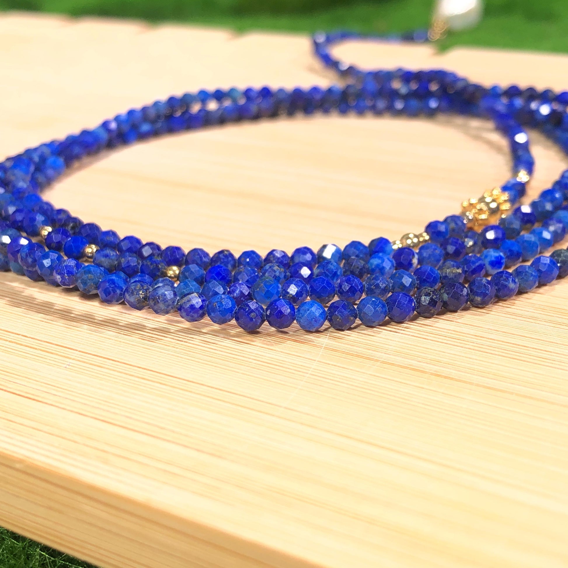 Lazurit Halskette Barock Perlen Halskette lange Halskette handgemacht facettiet 14k Vergoldet Edelstein Halskette feine halskette