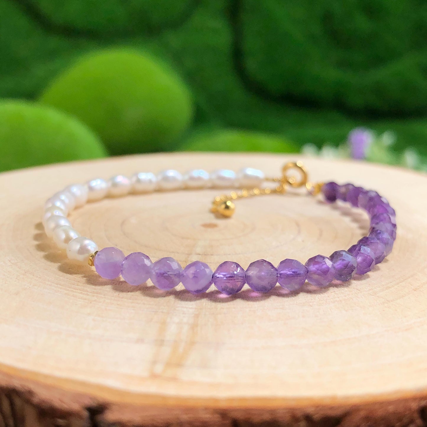 Feines Armband Amethyst Perlen Süßwasserperlen Armband Edelstein Gemstone 14k vergoldet handgemacht