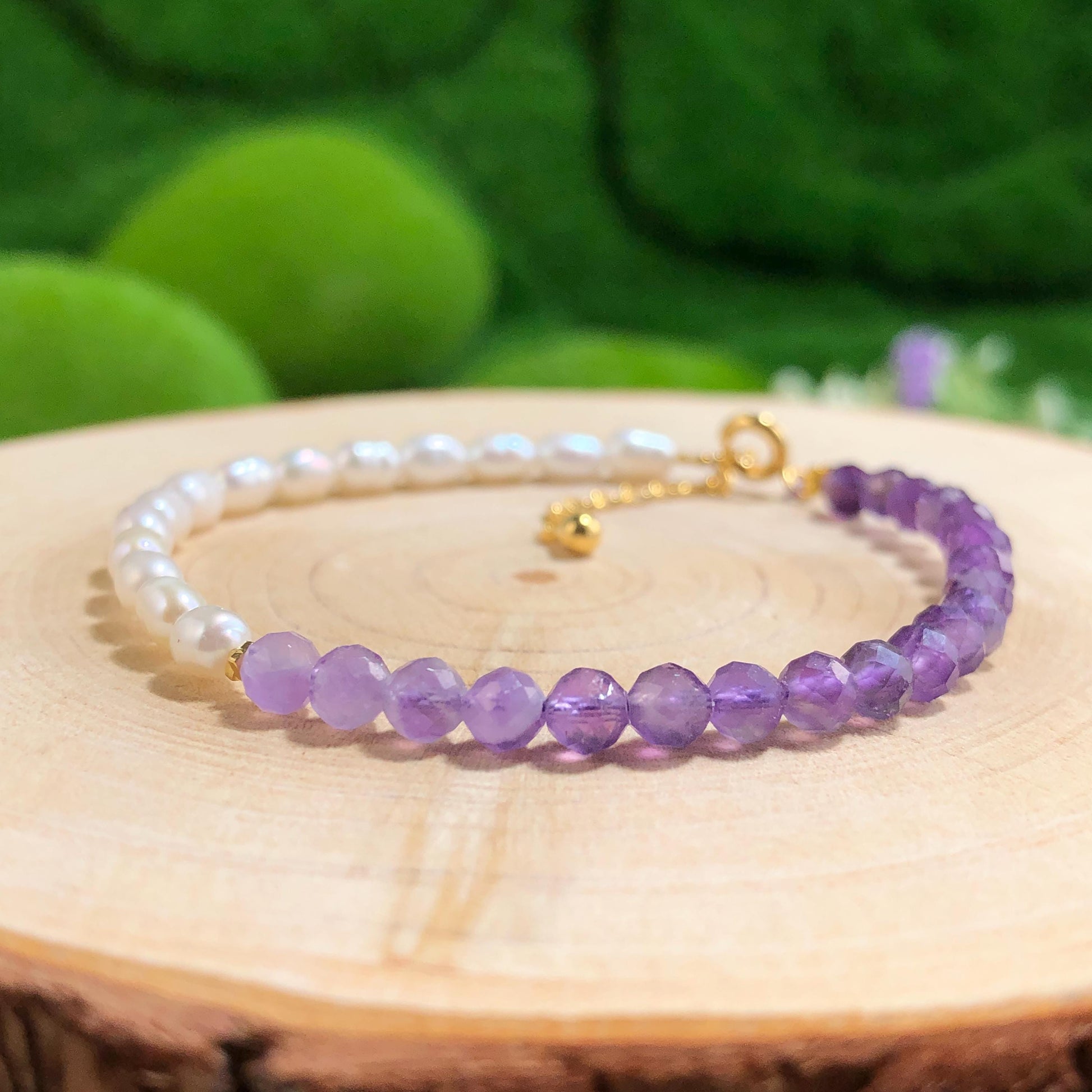 Feines Armband Amethyst Perlen Süßwasserperlen Armband Edelstein Gemstone 14k vergoldet handgemacht