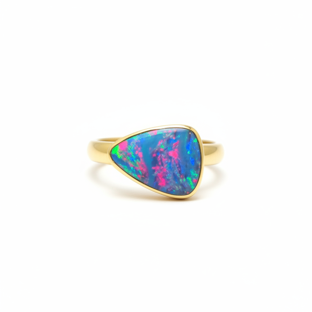 MAKAMOKA Devine - Australischer Opal Doublette Ring S925 Silver 14K vergoldet Größe 7