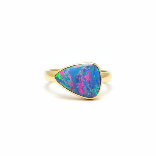 MAKAMOKA Devine - Australischer Opal Doublette Ring S925 Silver 14K vergoldet Größe 7