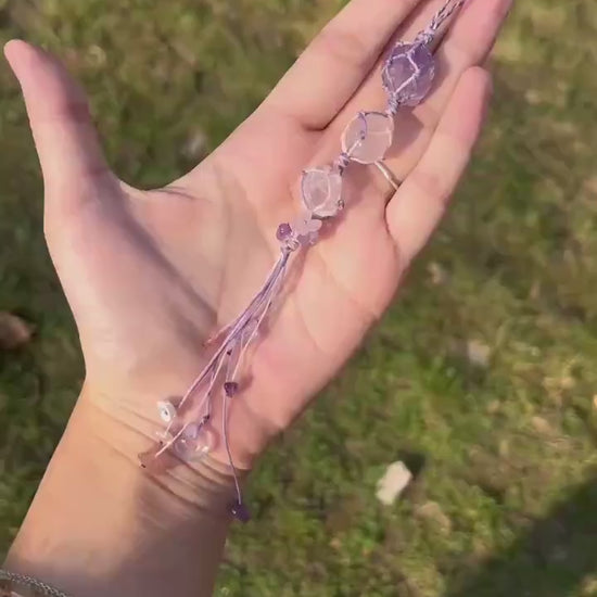 Edelstein  Schlüsselanhänger Amethyst Rosenquarz Bergkristall Schlüsselanhänger Gleichgewicht Entspannung Makramee handgemacht